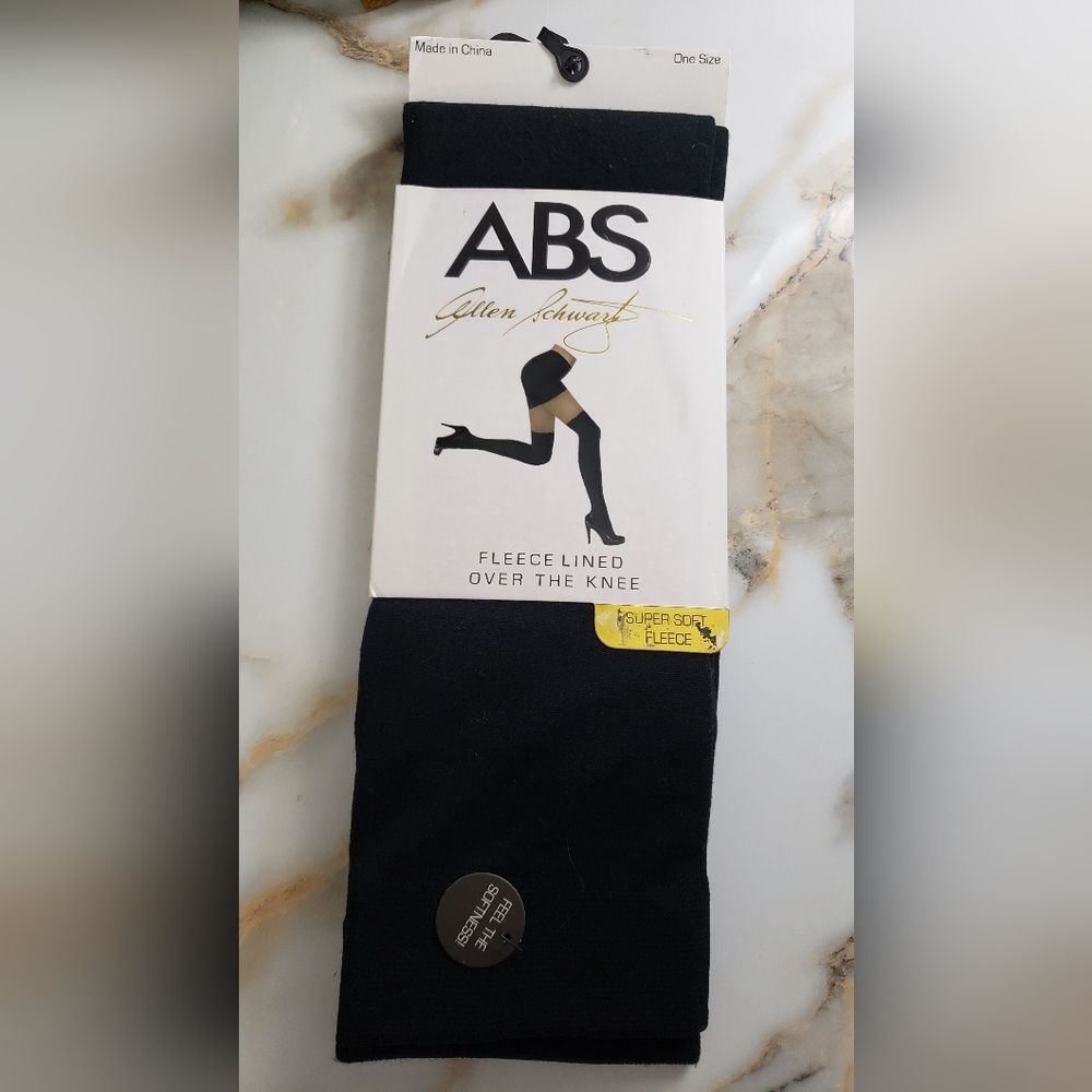 Over the knee black socks soft fleeced lined one size ABS Allen Schwartz - Picture 2 of 3